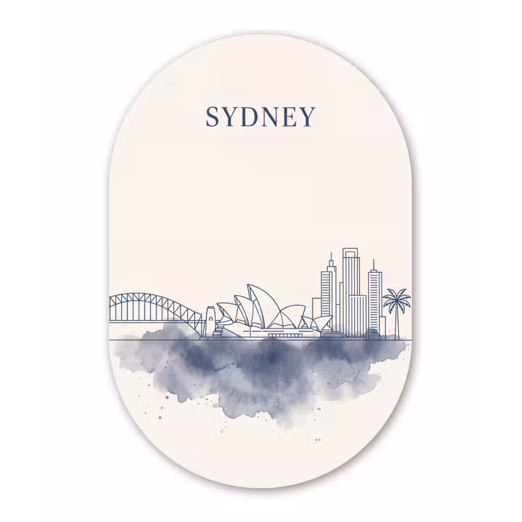 Stad - Skyline - Architectuur - Minimalistisch - Blauw Wandcirkel Ovaal Aluminium middel -3d