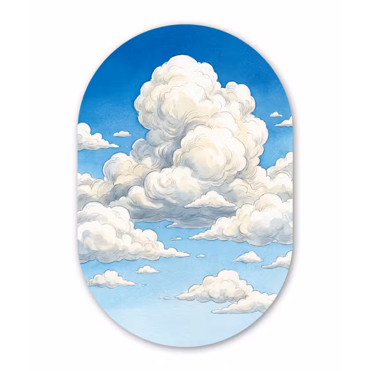 Wolken - Blauwe lucht - Natuur - Modern - Wit Wandcirkel Ovaal Aluminium middel -3d