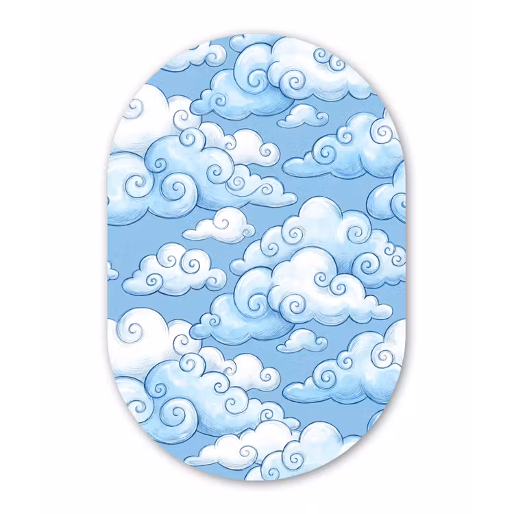 Wolken - Patroon - Hemel - Illustratie - Wit Wandcirkel Ovaal Aluminium middel -3d