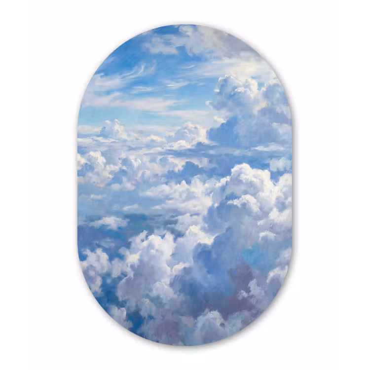 Wolken - Lucht - Natuur - Abstract - Blauw Wandcirkel Ovaal Aluminium middel -3d