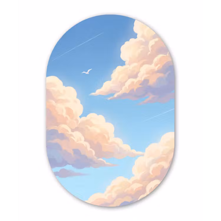 Wolken - Lucht - Natuur - Blauw Wandcirkel Ovaal Aluminium middel -3d