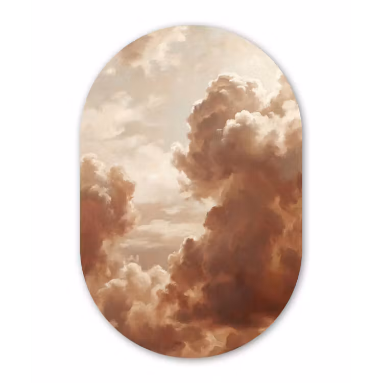 Wolken - Lucht - Natuur - Modern - Bruin Wandcirkel Ovaal Aluminium middel -3d