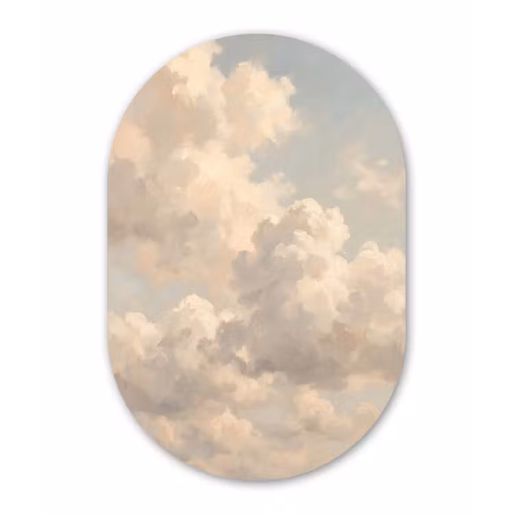 Wolken - Zacht - Natuur - Klassiek - Beige Wandcirkel Ovaal Aluminium middel -3d