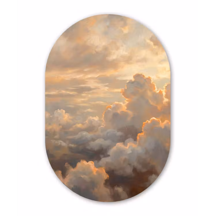 Wolken - Zonsondergang - Natuur - Abstract - Goud Wandcirkel Ovaal Aluminium middel -3d