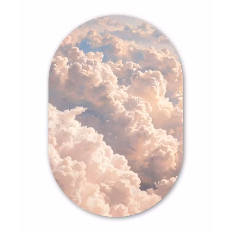 Wolken - Zonsondergang - Natuur - Pastel - Roze Wandcirkel Ovaal Aluminium middel -3d