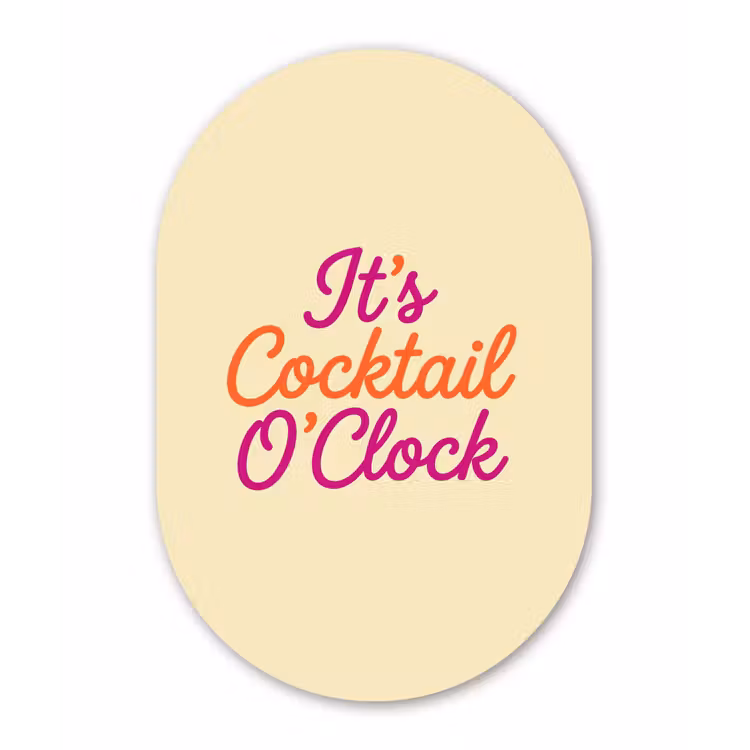 Cocktail O'Clock - Geel - Retro Wandcirkel Ovaal Aluminium middel -3d