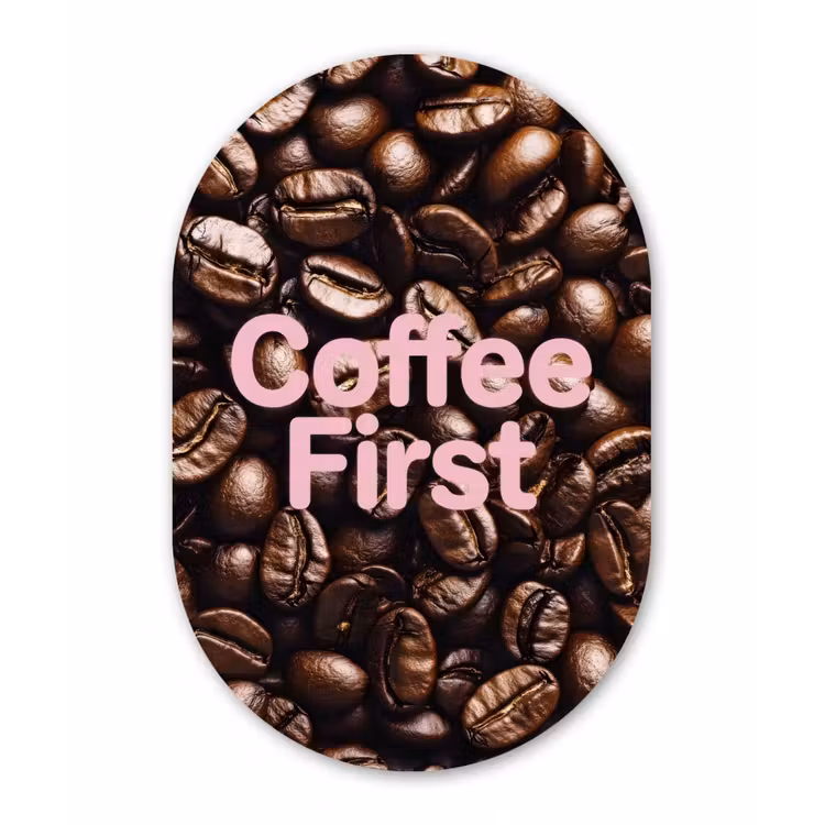 Coffee First - Koffiebonen - Roze Wandcirkel Ovaal Aluminium middel -3d