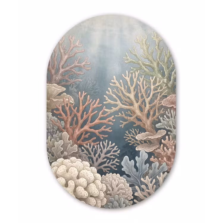 Koraal - Zeeleven - Onderwater - Illustratie - Natuur Wandcirkel Ovaal Aluminium middel -3d