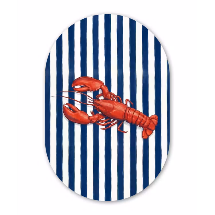 Schaaldier - Kreeft - Marine - Illustratie - Rood Wandcirkel Ovaal Aluminium middel -3d