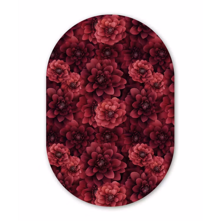 Dahlias - Bloemen - Rood Wandcirkel Ovaal Aluminium middel 839 -3d