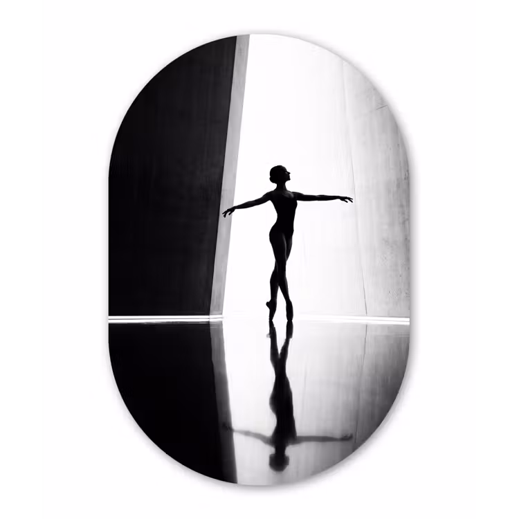 Danser - Silhouette - Kunst - Modern - Zwart-wit Wandcirkel Ovaal Aluminium middel -3d