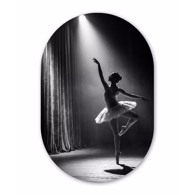Danser - Podium - Zwart-wit - Kunst - Klassiek Wandcirkel Ovaal Aluminium middel -3d