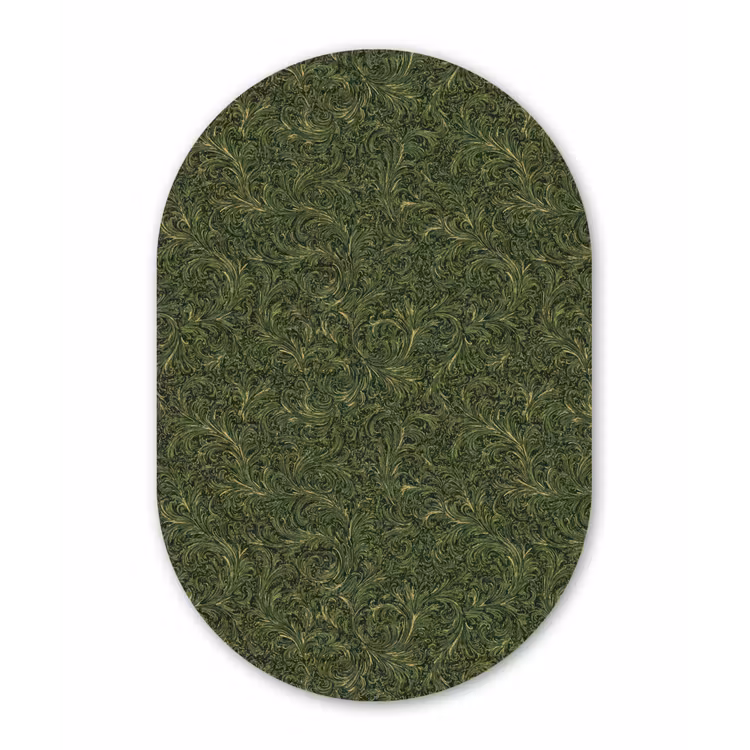 Donker - Groen - Krullend - Botanisch Wandcirkel Ovaal Aluminium middel 839 -3d