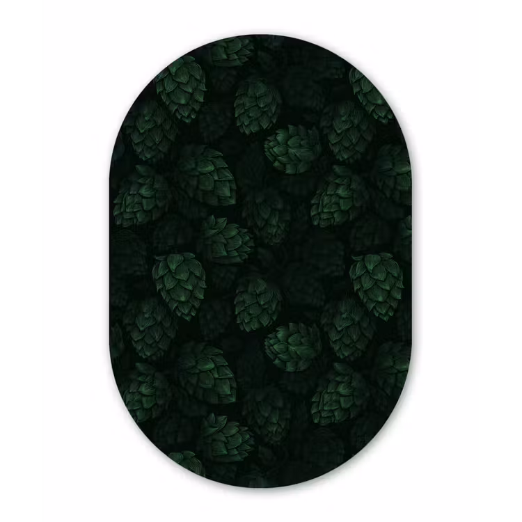 Donker - Groen - Hopbellen - Botanisch - Illustratie Wandcirkel Ovaal Aluminium middel 839 -3d