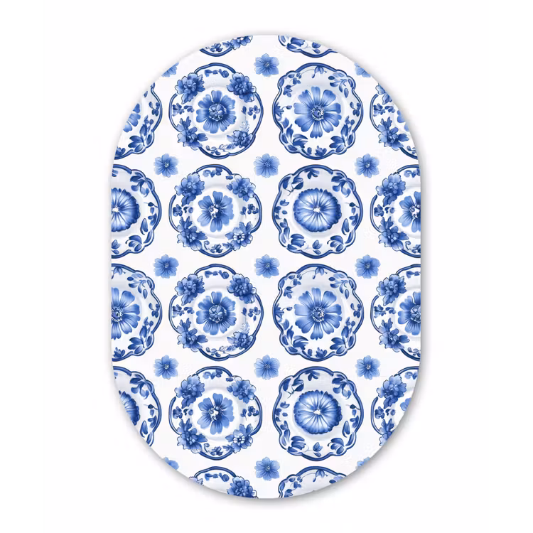 Sierborden - Bloemen - Blauw Wandcirkel Ovaal Aluminium middel 839 -3d