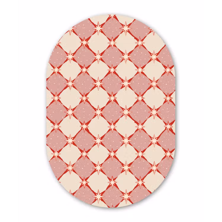 Ruiten - Sterren - Vintage - Oudroze - Rood Wandcirkel Ovaal Aluminium middel 839 -3d