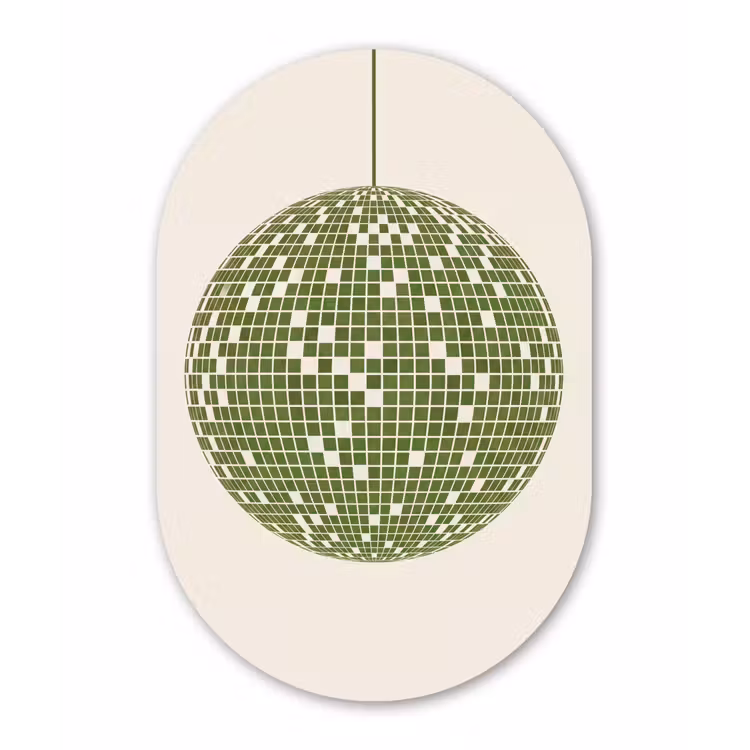 Disco - Bal - Groen - Abstract - Modern Wandcirkel Ovaal Aluminium middel -3d