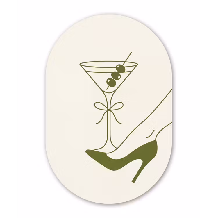 Drank - Martini - Hoge hak - Mode - Groen Wandcirkel Ovaal Aluminium middel -3d