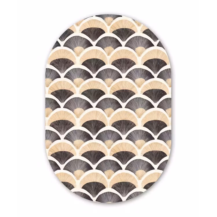 Waaier - Patroon - Zwart - Beige Wandcirkel Ovaal Aluminium middel 839 -3d
