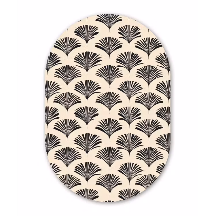Waaiers - Botanisch - Zwart - Beige Wandcirkel Ovaal Aluminium middel 839 -3d