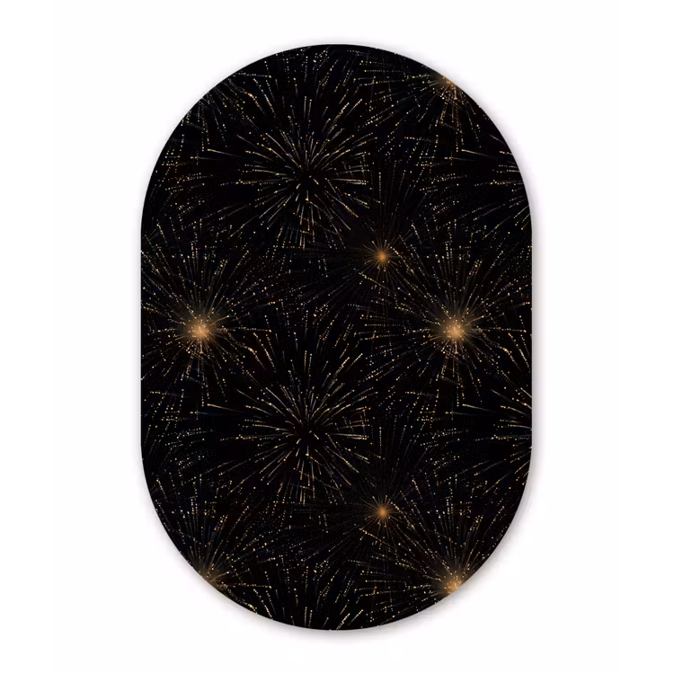 Vuurwerk - Patroon - Feestelijk - Goud - Zwart Wandcirkel Ovaal Aluminium middel 839 -3d