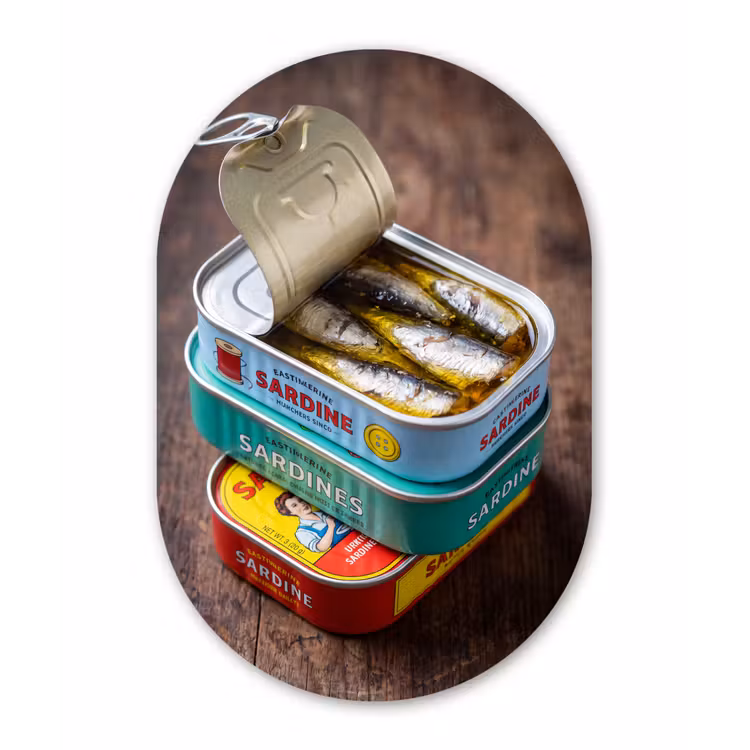 aluminium oval wall art - Fish - Cans - Kitchen - Vis - Blikjes - Keuken Wandcirkel Ovaal Aluminium middel