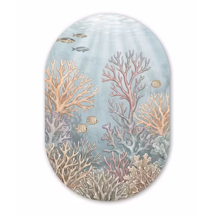 Vis - Koraal - Oceaan - Illustratie - Onderwater Wandcirkel Ovaal Aluminium middel -3d