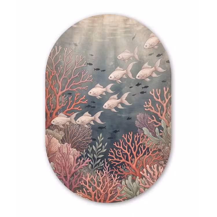Vis - Koraal - Onderwater - Illustratie - Vintage Wandcirkel Ovaal Aluminium middel -3d