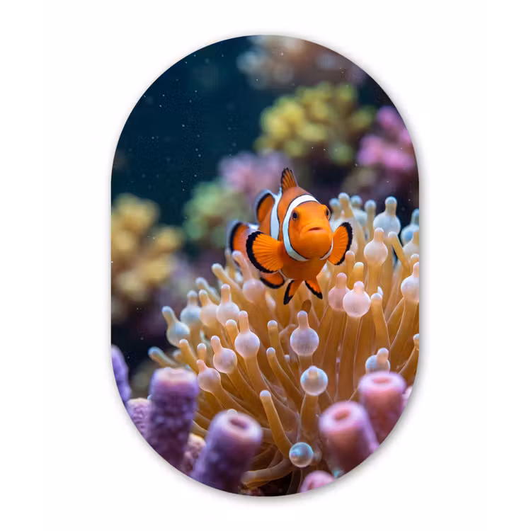 Vis - Koraal - Onderwater - Oranje - Dieren Wandcirkel Ovaal Aluminium middel -3d