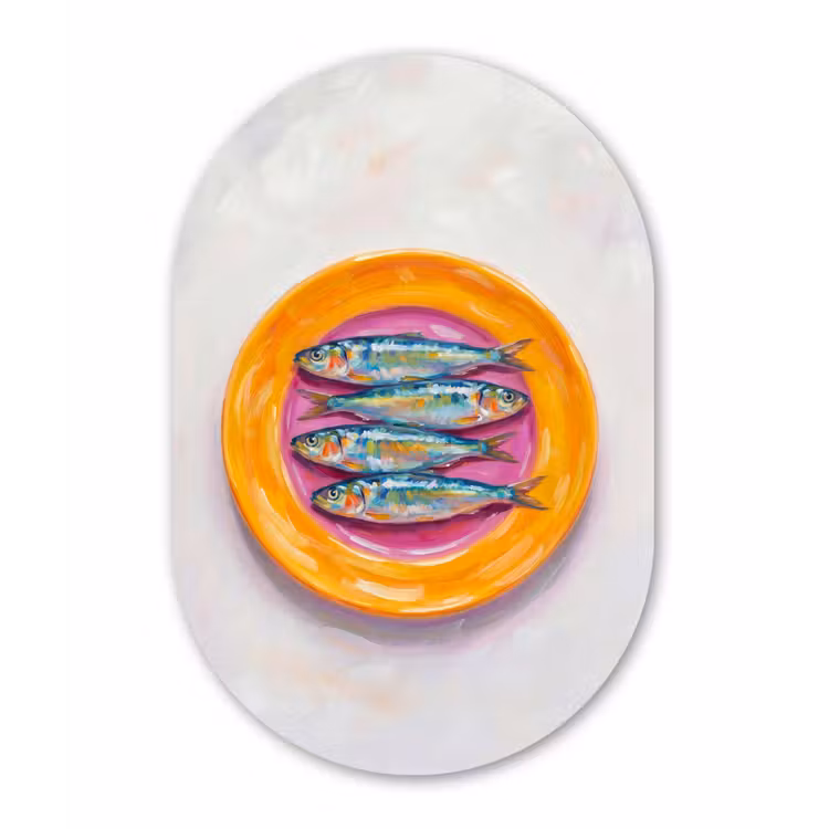 Vis - Vier - Eten - Modern - Kleurrijk Wandcirkel Ovaal Aluminium middel -3d