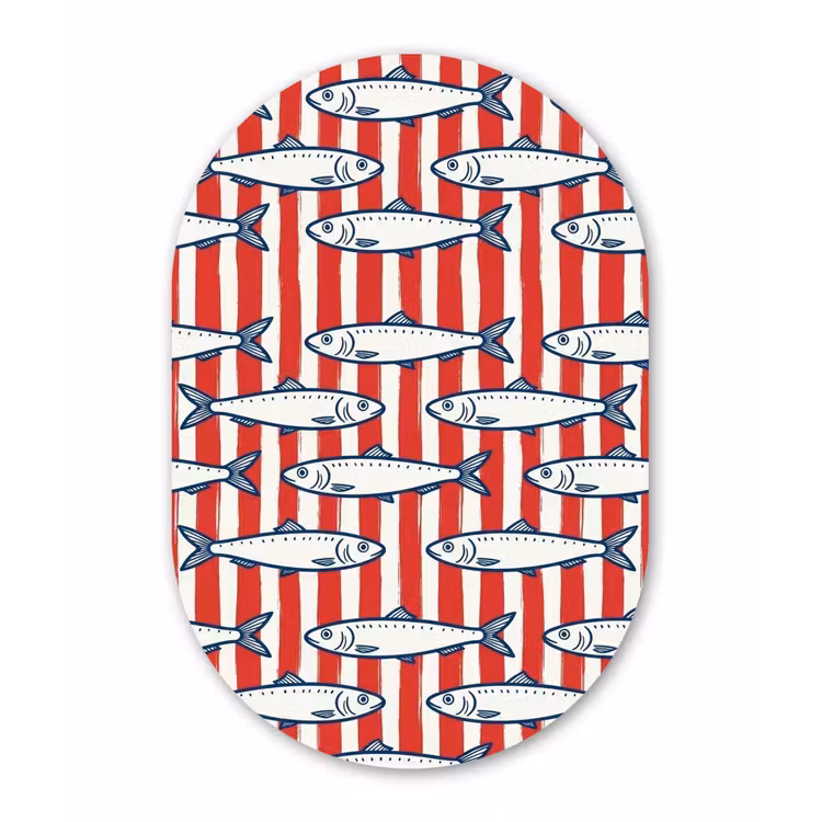 Vis - Patroon - Strepen - Illustratie - Rood Wandcirkel Ovaal Aluminium middel -3d