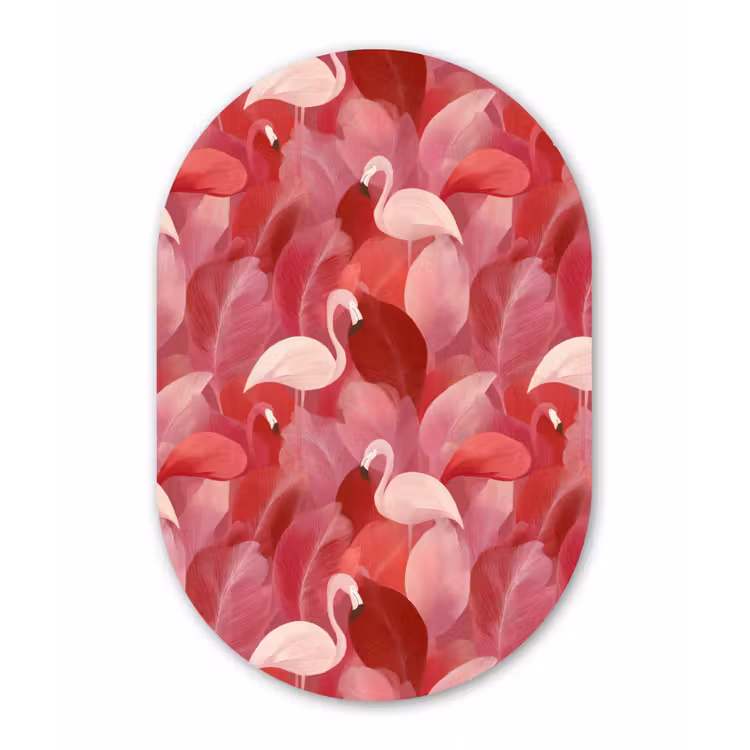 Flamingo - Botanisch - Elegant - Roze - Rood Wandcirkel Ovaal Aluminium middel 839 -3d