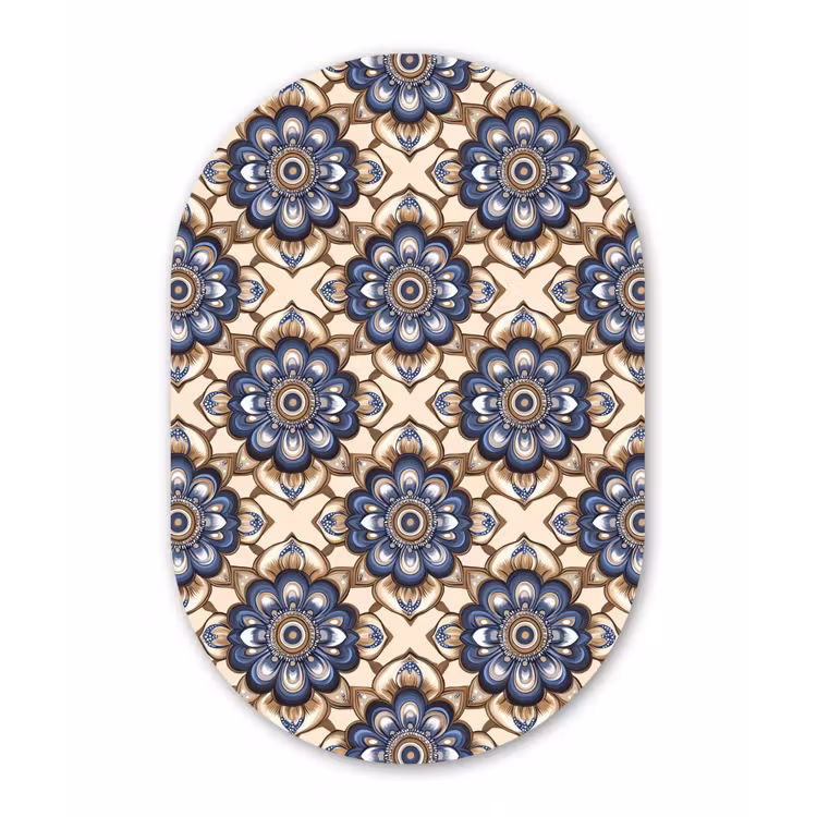 Floraal - Ornament - Blauw Wandcirkel Ovaal Aluminium middel 839 -3d