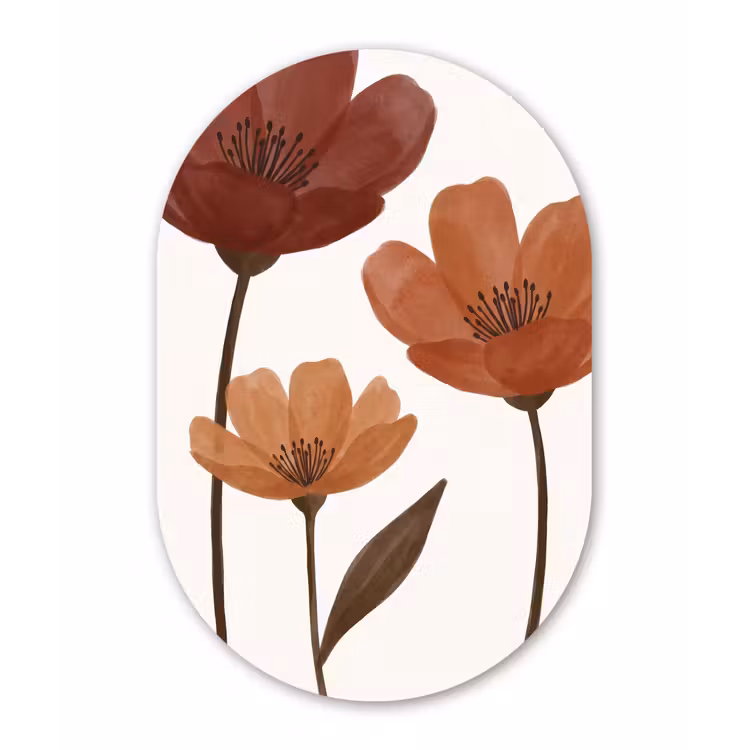 Bloemen - Abstract - Modern - Bruin - Decoratief Wandcirkel Ovaal Aluminium middel -3d