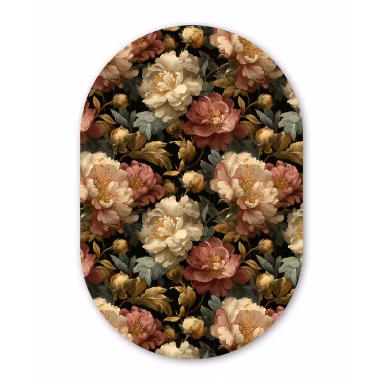 Bloemen - Barok - Patroon - Roze - Crème Wandcirkel Ovaal Aluminium middel 839 -3d