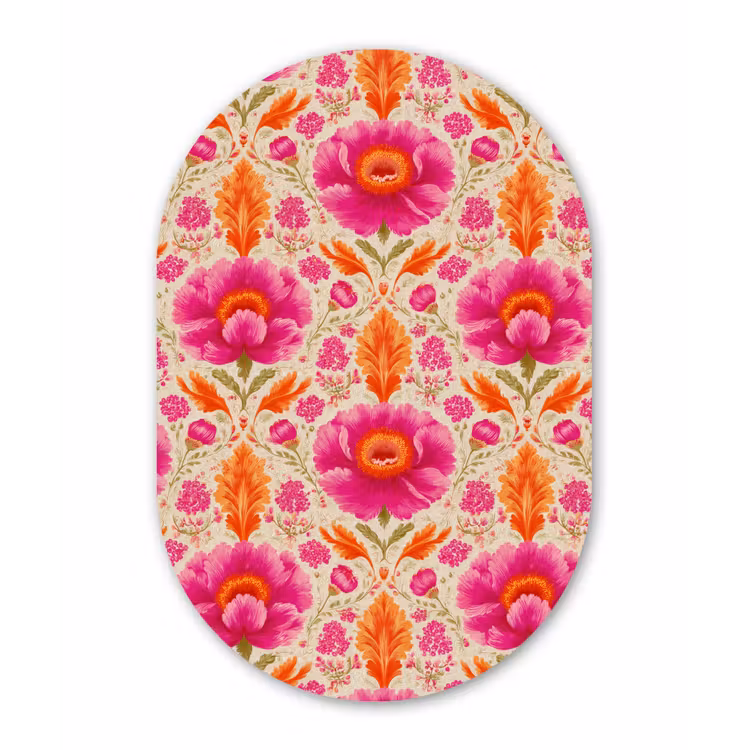 Bloemen - Barok - Roze - Oranje Wandcirkel Ovaal Aluminium middel 839 -3d