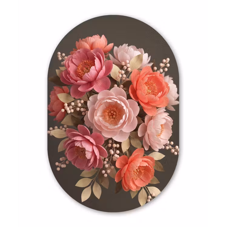 Bloemen - Bloesem - Zacht - Koraal - Decoratie Wandcirkel Ovaal Aluminium middel -3d