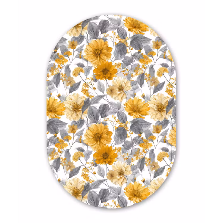 Bloemen - Botanisch - Elegant - Okergeel - Grijs Wandcirkel Ovaal Aluminium middel 839 -3d