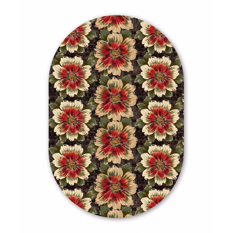 Bloemen - Klassiek - Patroon - Rood Wandcirkel Ovaal Aluminium middel 839 -3d