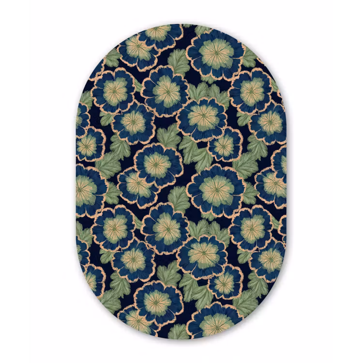 Bloemen - Borduurwerk - Patroon - Blauw - Groen Wandcirkel Ovaal Aluminium middel 839 -3d