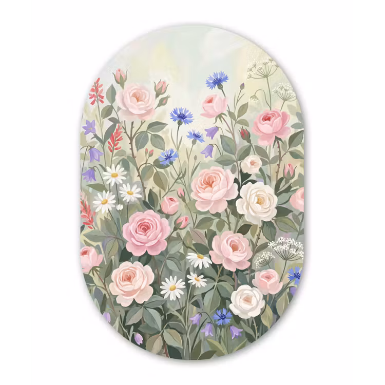 Bloemen - Tuin - Natuur - Kleurrijk Wandcirkel Ovaal Aluminium middel -3d
