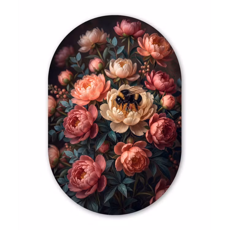 Bloemen - Insect - Natuur - Roze Wandcirkel Ovaal Aluminium middel -3d