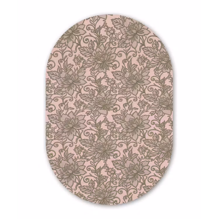 Bloemen - Kant - Patroon - Klassiek - Groen Wandcirkel Ovaal Aluminium middel -3d