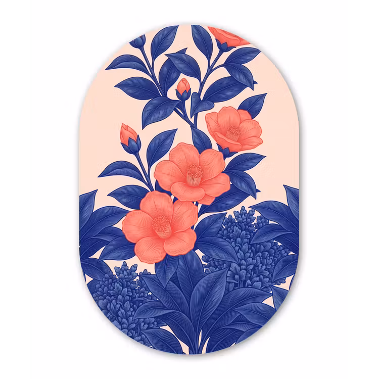 aluminium oval wall art - Flowers - Leaves - Botanical - Bloemen - Bladeren - Botanisch Wandcirkel Ovaal Aluminium middel