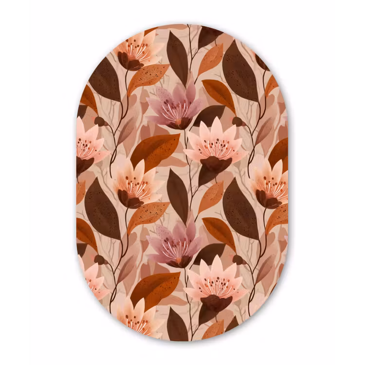Bloemen - Bladeren - Bruin Wandcirkel Ovaal Aluminium middel 839 -3d