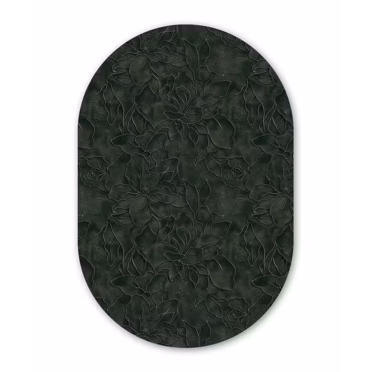 Bloemen - Lijnen - Groen Wandcirkel Ovaal Aluminium middel 839 -3d