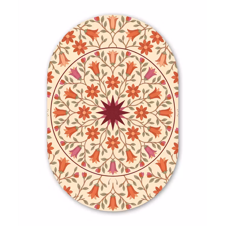 Bloemen - Mandala - Decoratief - Rood Wandcirkel Ovaal Aluminium middel -3d