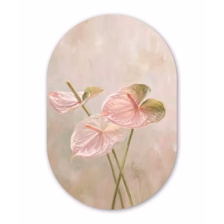 Bloemen - Pastel - Abstract - Natuur - Groen Wandcirkel Ovaal Aluminium middel -3d