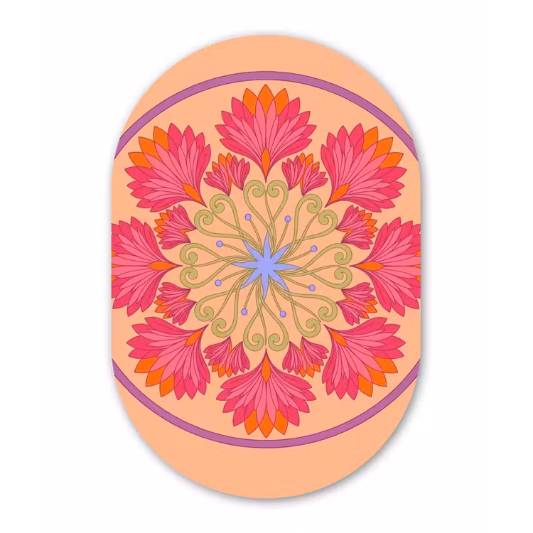Bloemen - Patroon - Abstract - Roze - Decoratief Wandcirkel Ovaal Aluminium middel -3d