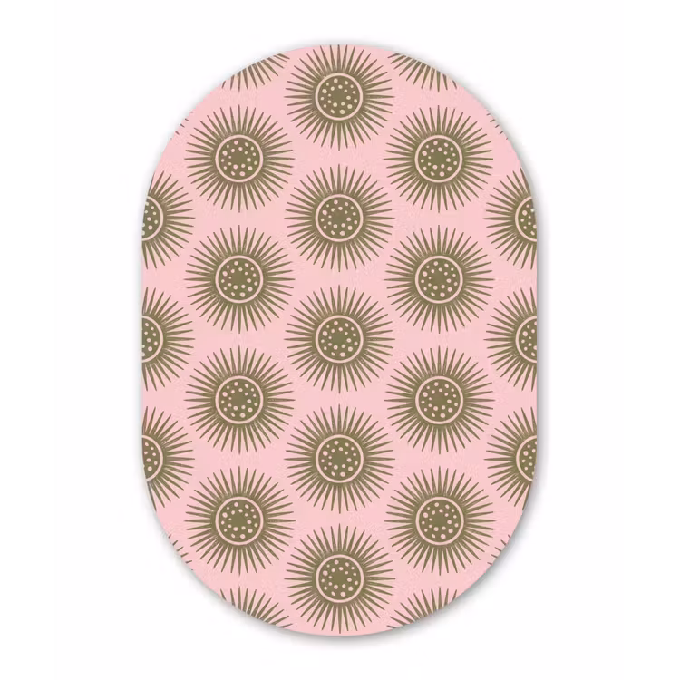 Bloemen - Patroon - Abstract - Roze - Groen Wandcirkel Ovaal Aluminium middel -3d